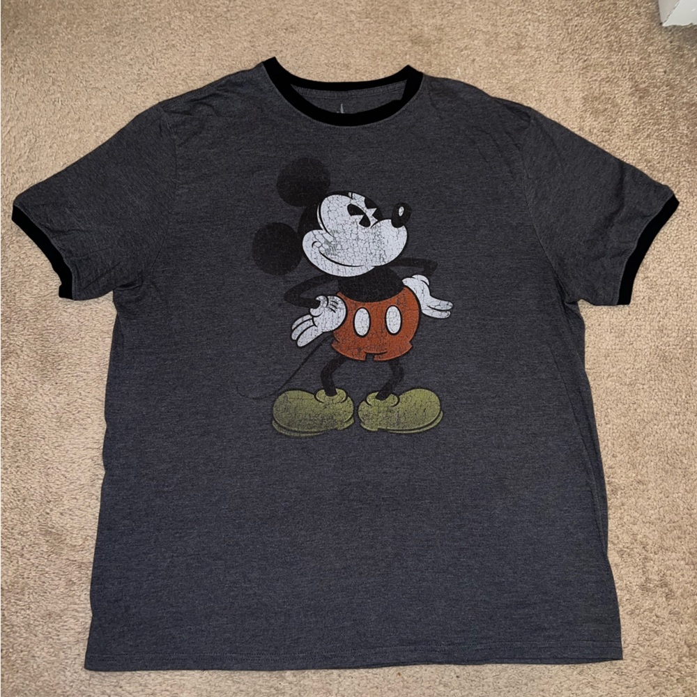 Men’s Walt Disney World Mickey Shirt - Distressed Style - Grey - Size Large